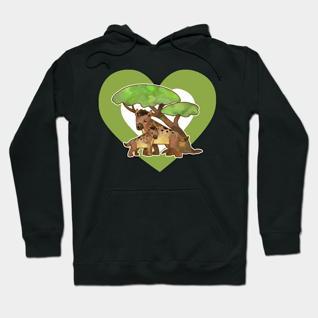 Watercolor Hyenas in Heart Hoodie by HeartsandFlags